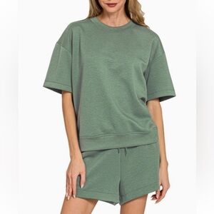 Scuba Round Neck Top & Dolphin Shorts Set - Forest